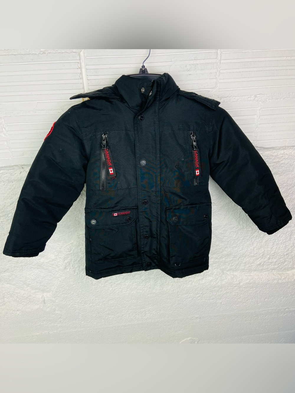 Canada weathergear Insulated Black Puffer Jacket with fur trimmed Hood SZ 4